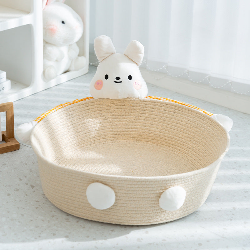 Cute Hand - Woven Cotton Rope Cat Bed in Animal Design