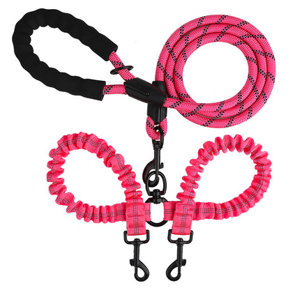 2-in-1 Dog Double Leash with 360° Swivel Joint – Tangle-Free & Shock Absorbing