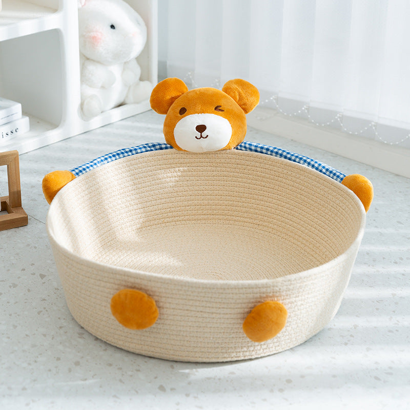 Cute Hand - Woven Cotton Rope Cat Bed in Animal Design