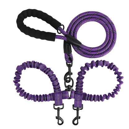 2-in-1 Dog Double Leash with 360° Swivel Joint – Tangle-Free & Shock Absorbing