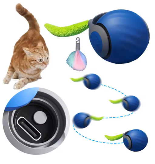 Rolling Play Ball For Cats With Feather Tail