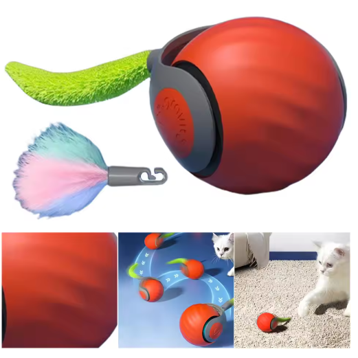 Rolling Play Ball For Cats With Feather Tail