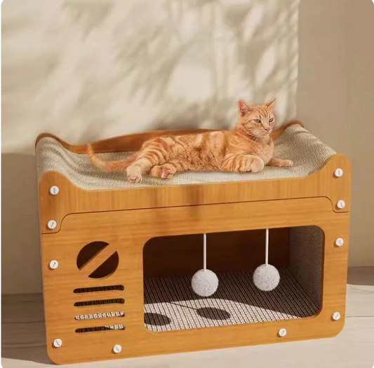 Cat House With Scratching Area And Integrated Play Area