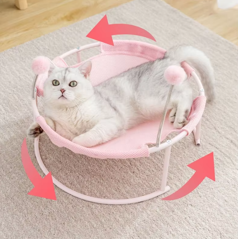 Cat Hammock Round - Comfortable Cat Lounger With Play Balls Sturdy Frame