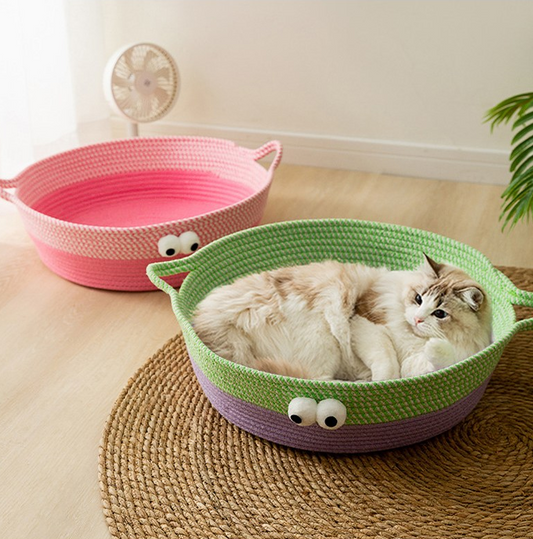 Cute Hand - Woven Cotton Rope Cat Bed in Animal Design