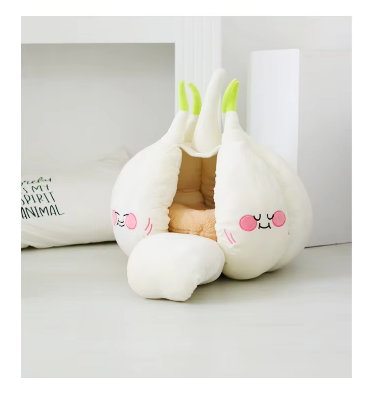 Cosy Cat Cave - Soft Garlic Design Bed For Cats Small Dogs