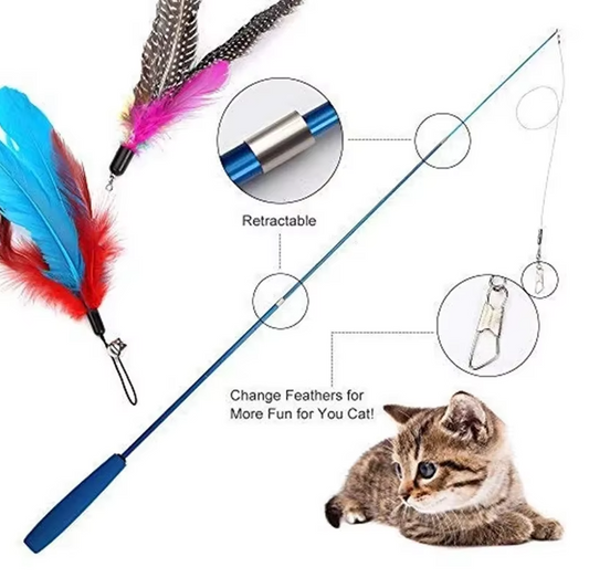Telescopic Cat Fishing Rod With Feathers - Interactive Toy For Exciting Hunting Adventures
