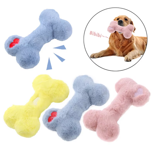 Plush Chew Bone For Dogs - Soft Bite Toy With Squeaker