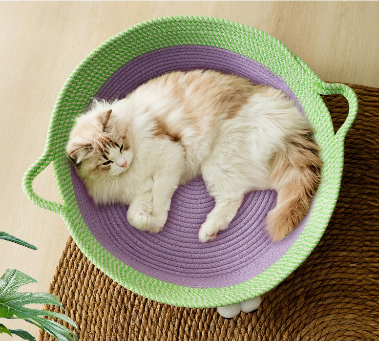 Cute Hand - Woven Cotton Rope Cat Bed in Animal Design