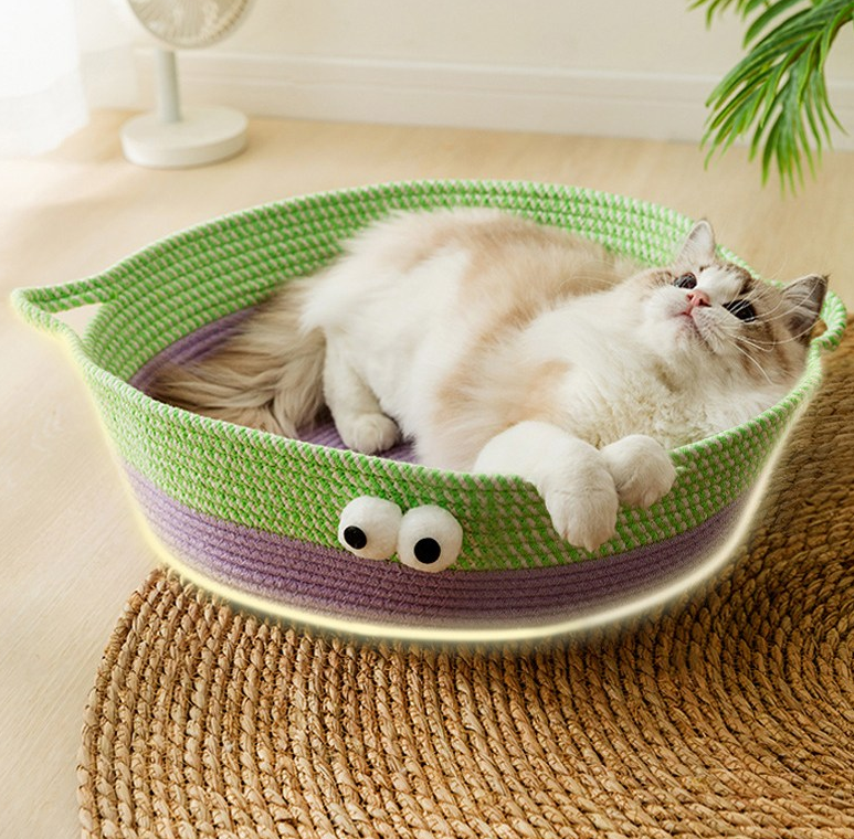 Cute Hand - Woven Cotton Rope Cat Bed in Animal Design