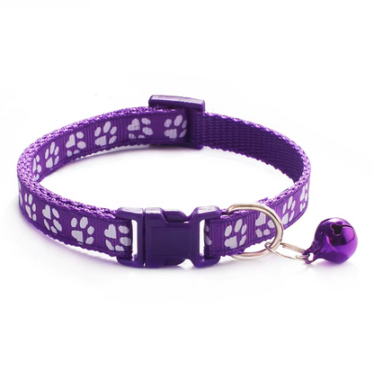 Safe Cat Collar With Bell - Adjustable Collar With Paw Pattern Quick Release