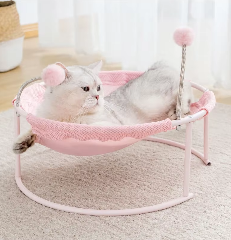 Cat Hammock Round - Comfortable Cat Lounger With Play Balls Sturdy Frame