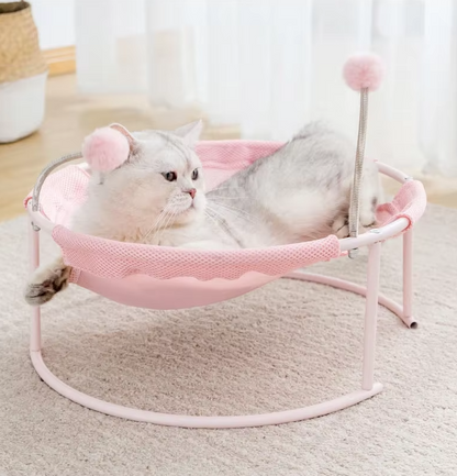 Cat Hammock Round - Comfortable Cat Lounger With Play Balls Sturdy Frame