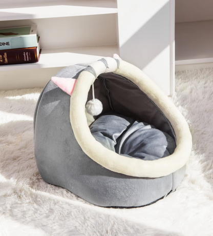 Cuddly Cat Bed Cave - Soft Iglo With Ears Play Ball
