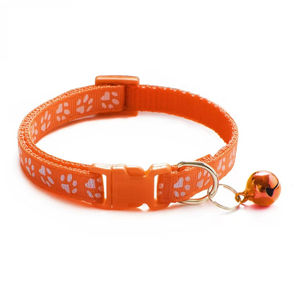 Safe Cat Collar With Bell - Adjustable Collar With Paw Pattern Quick Release