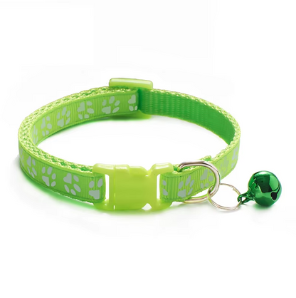 Safe Cat Collar With Bell - Adjustable Collar With Paw Pattern Quick Release