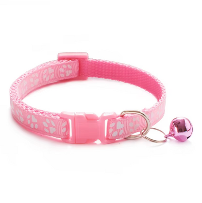 Safe Cat Collar With Bell - Adjustable Collar With Paw Pattern Quick Release