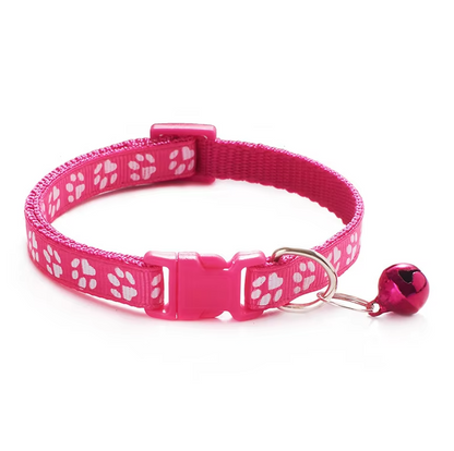 Safe Cat Collar With Bell - Adjustable Collar With Paw Pattern Quick Release
