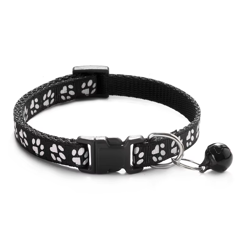 Safe Cat Collar With Bell - Adjustable Collar With Paw Pattern Quick Release