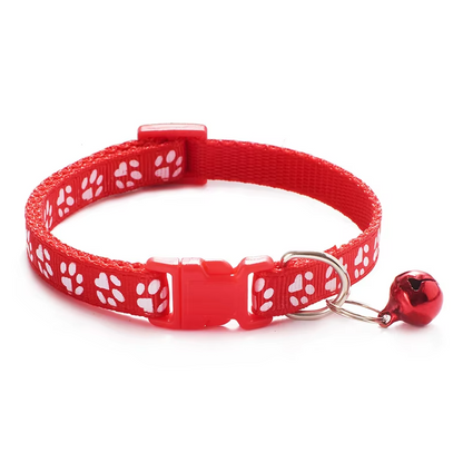 Safe Cat Collar With Bell - Adjustable Collar With Paw Pattern Quick Release