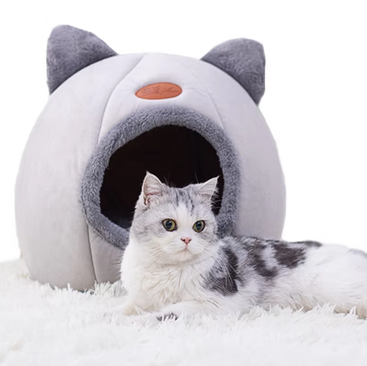 Cat - Shaped Cuddly Bed For Pets - Soft Warming Cat House With Removable Cushion