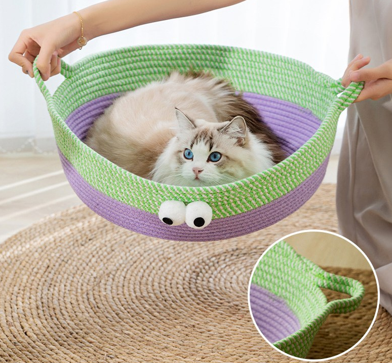 Cute Hand - Woven Cotton Rope Cat Bed in Animal Design