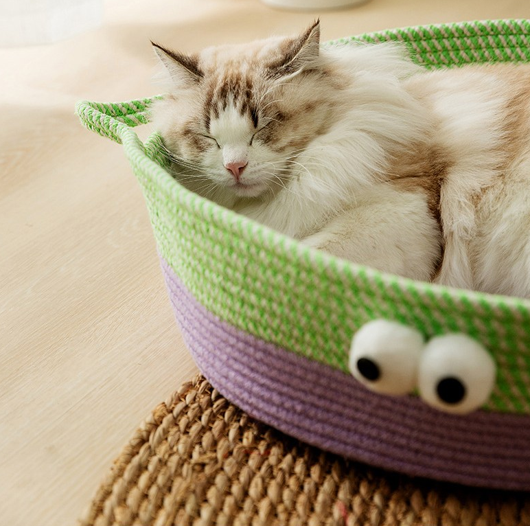 Cute Hand - Woven Cotton Rope Cat Bed in Animal Design