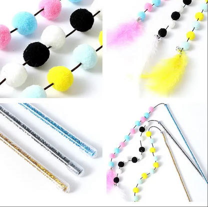 Interactive Cat Fishing Rod With Pom - Pom Feathers - Fun For Curious Cats
