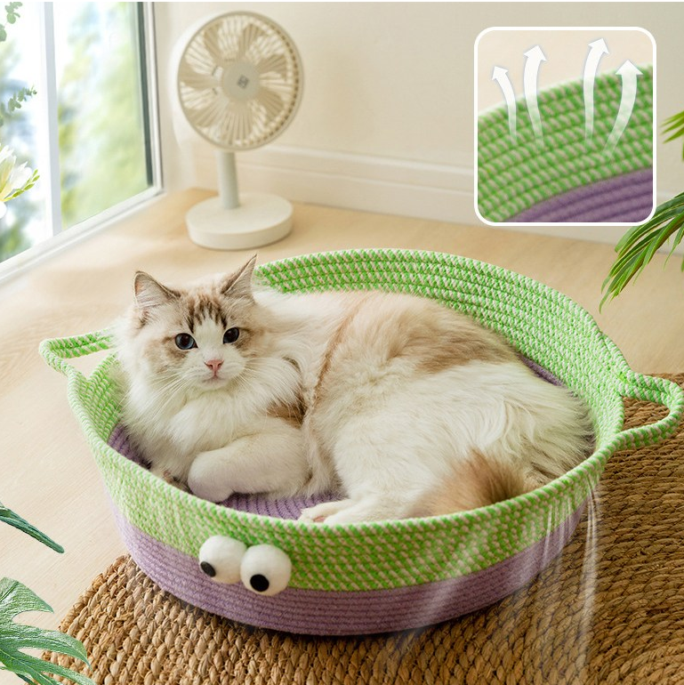 Cute Hand - Woven Cotton Rope Cat Bed in Animal Design