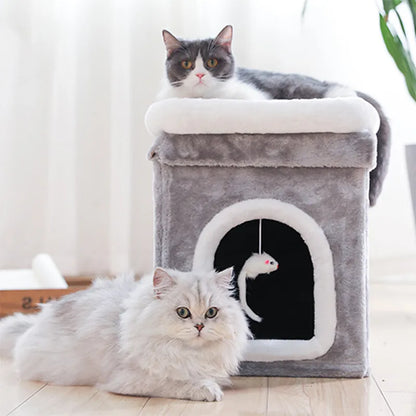 Cat Cave With Lying Surface - Foldable Cat Bed With Cuddly Cave And Toy For Cats