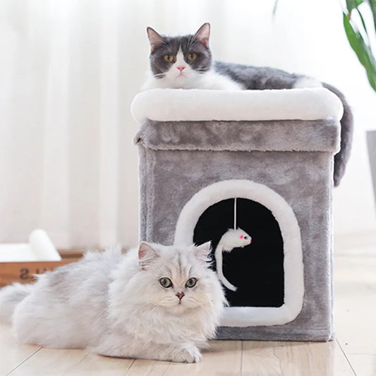 Cat Cave With Lying Surface - Foldable Cat Bed With Cuddly Cave And Toy For Cats