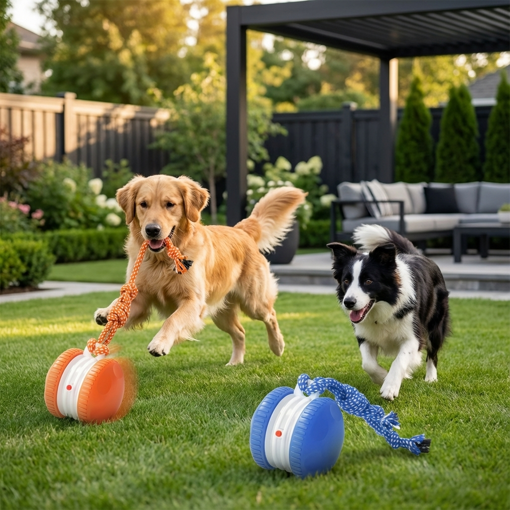 Interactive & Durable Dog Ball – Motion Toy with Tug Rope in Dog Colours