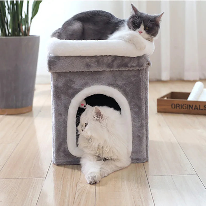 Cat Cave With Lying Surface - Foldable Cat Bed With Cuddly Cave And Toy For Cats