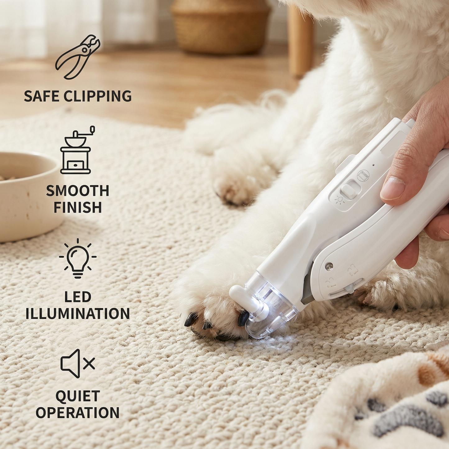 2-in-1 Pet Nail Clipper & Trimmer with LED – Quiet Grooming Tool for Dogs & Cats