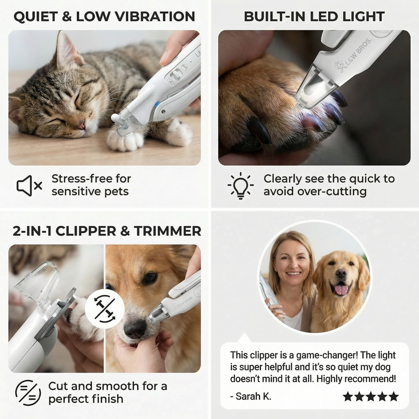 2-in-1 Pet Nail Clipper & Trimmer with LED – Quiet Grooming Tool for Dogs & Cats