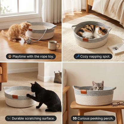 Hand - Woven Cotton Rope Cat Bed