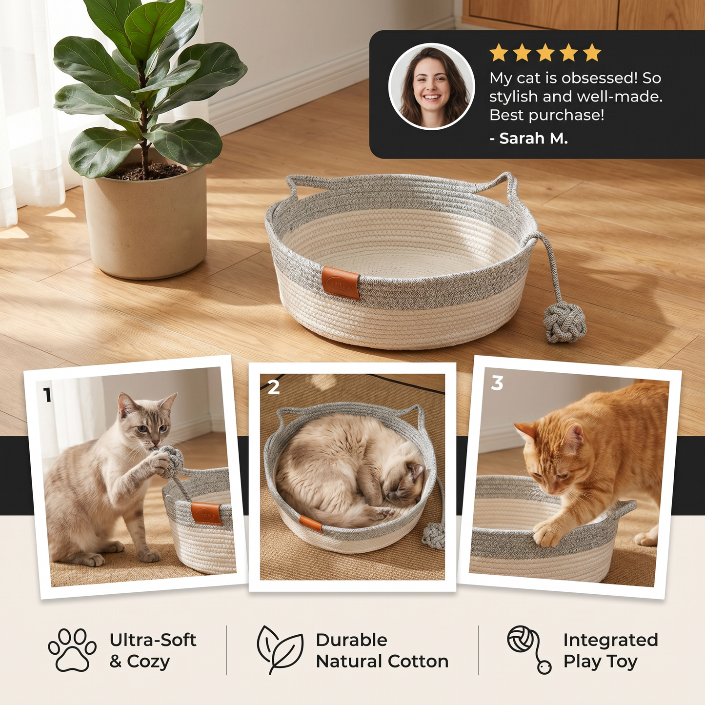 Hand - Woven Cotton Rope Cat Bed