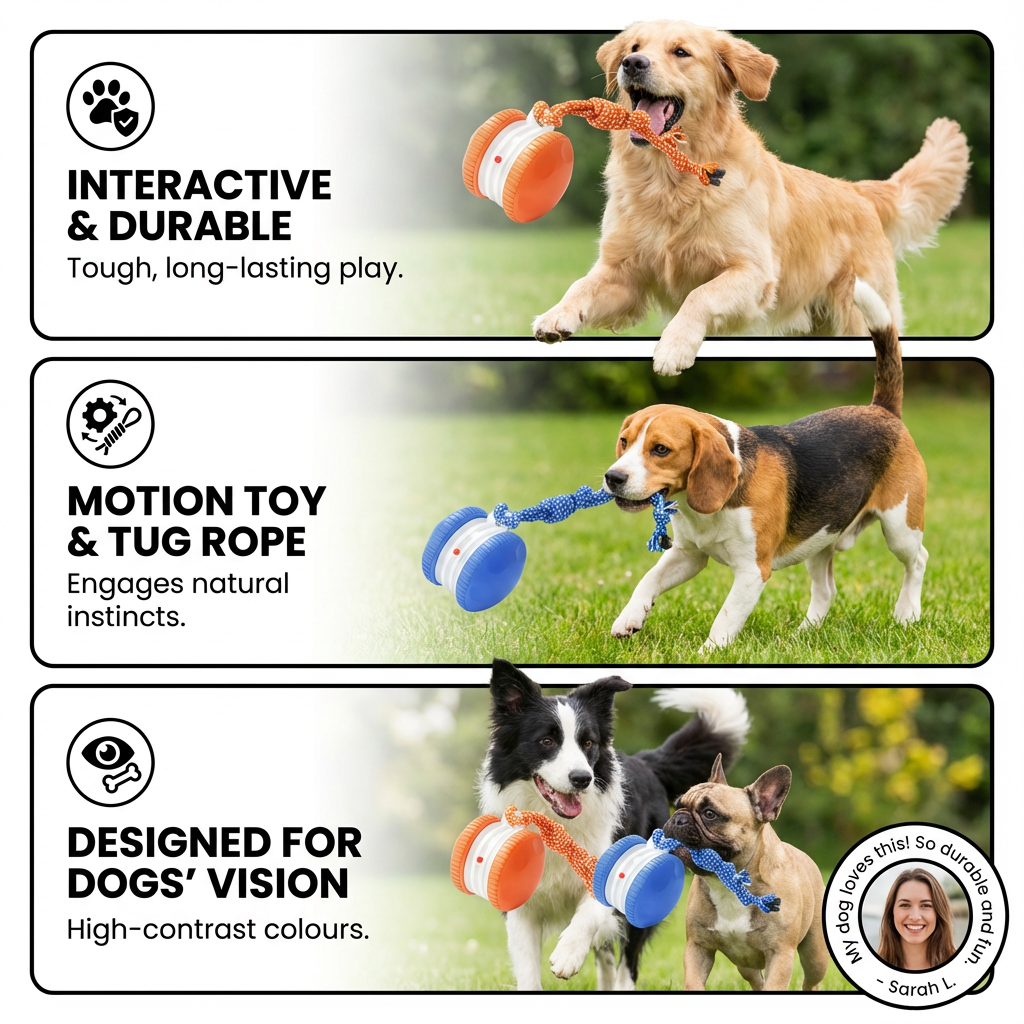 Interactive & Durable Dog Ball – Motion Toy with Tug Rope in Dog Colours