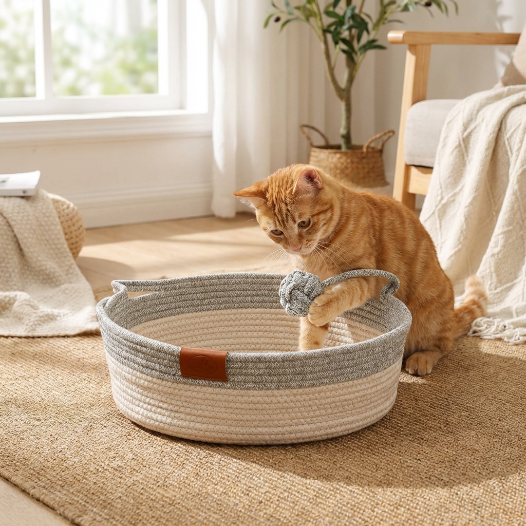 Hand - Woven Cotton Rope Cat Bed