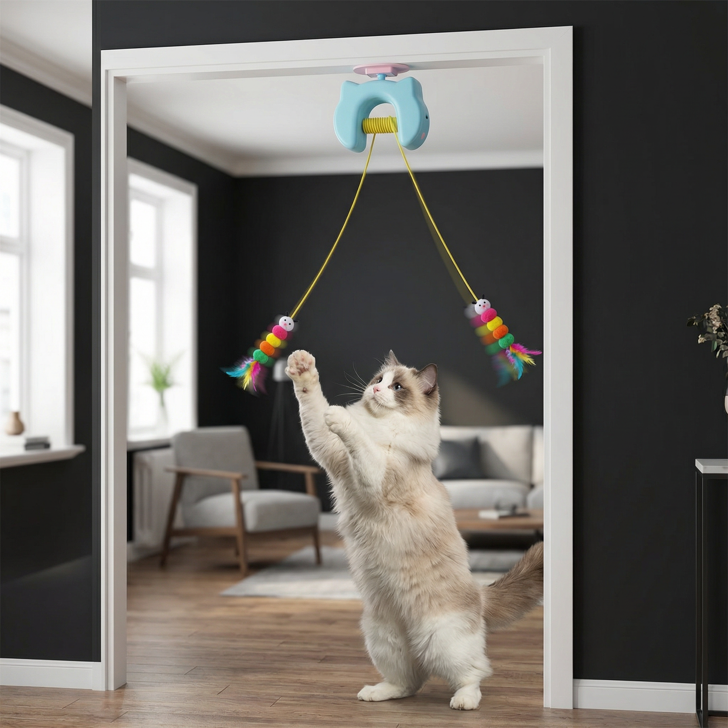 Interactive Cat Toy with Feather & Auto Swing – Electric Door Hanging Toy for Cats