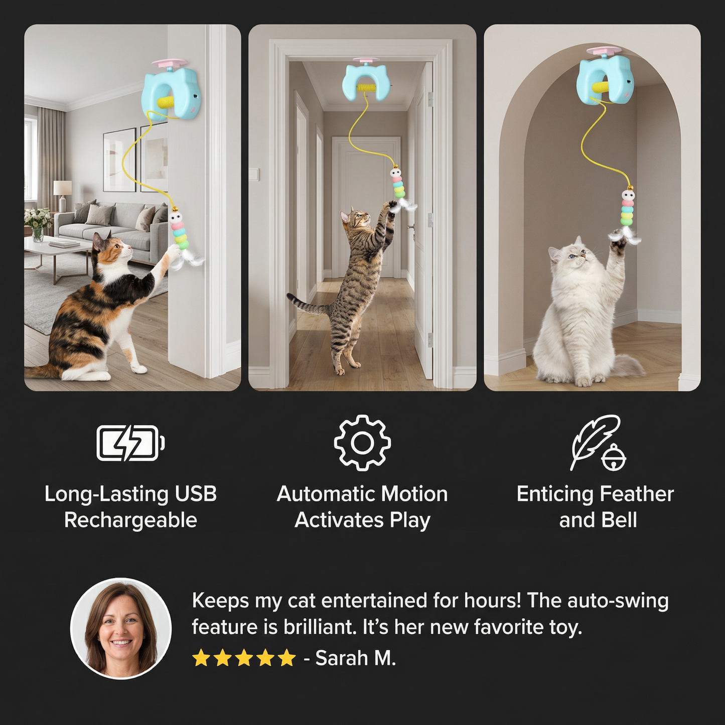 Interactive Cat Toy with Feather & Auto Swing – Electric Door Hanging Toy for Cats