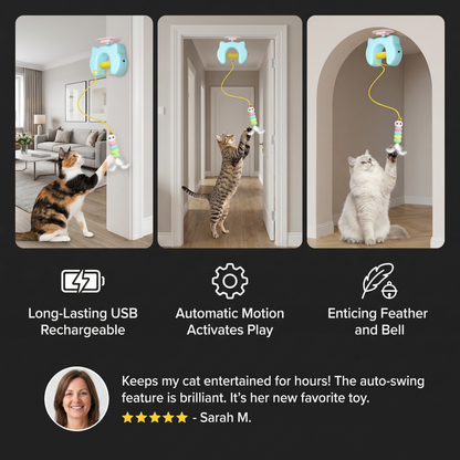 Interactive Cat Toy with Feather & Auto Swing – Electric Door Hanging Toy for Cats