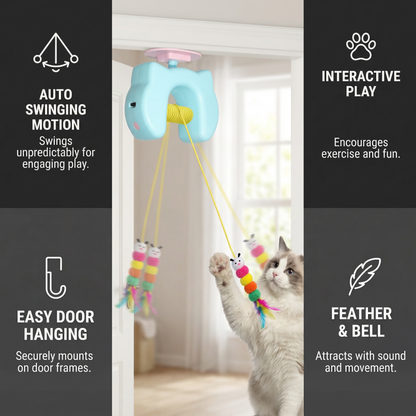 Interactive Cat Toy with Feather & Auto Swing – Electric Door Hanging Toy for Cats