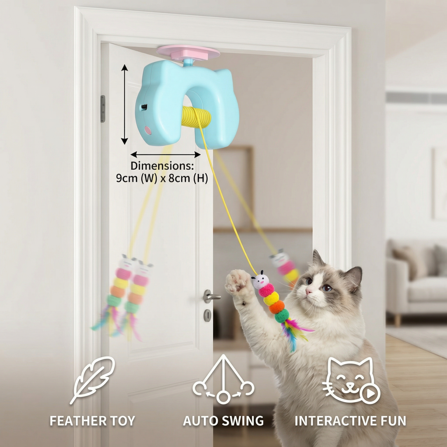 Interactive Cat Toy with Feather & Auto Swing – Electric Door Hanging Toy for Cats