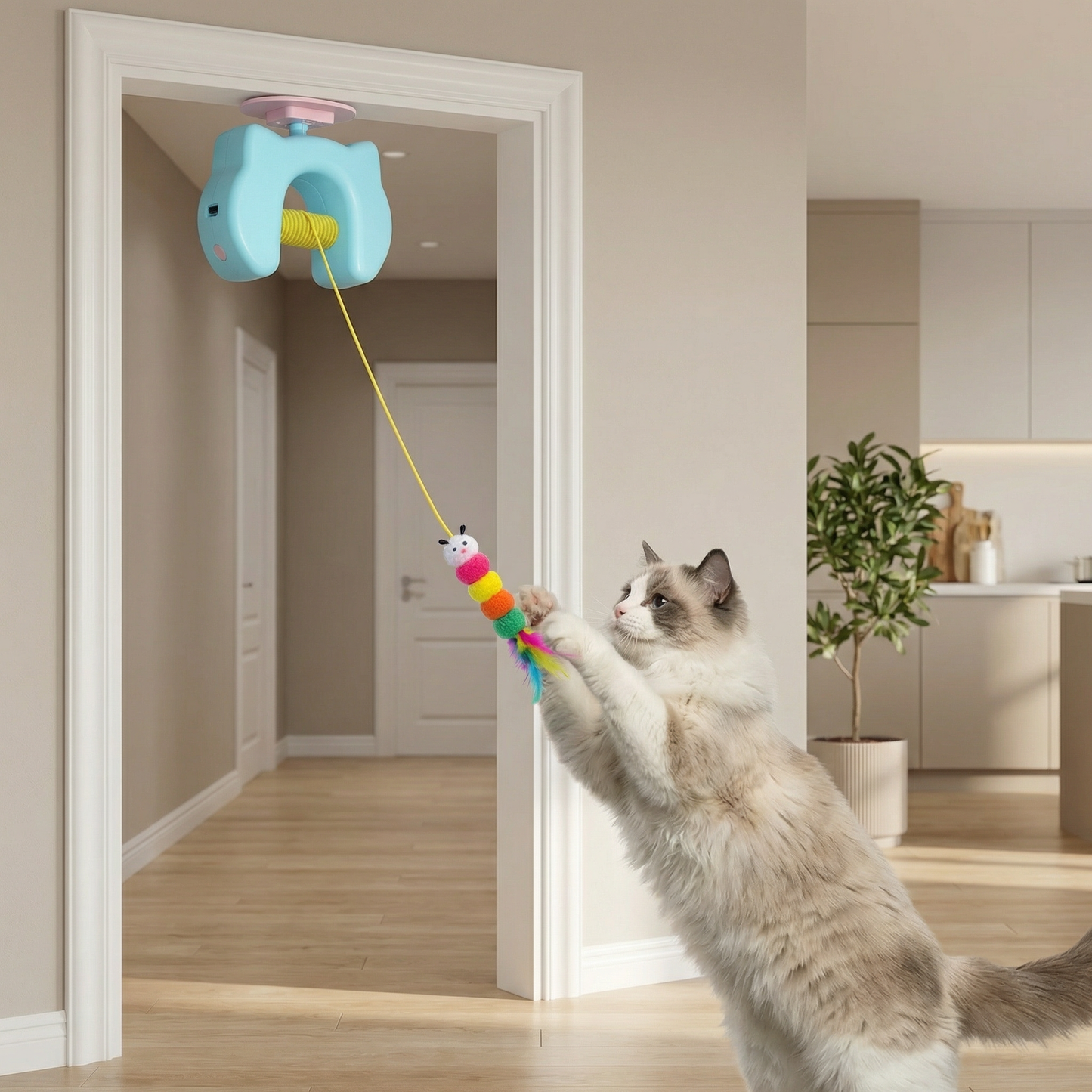 Interactive Cat Toy with Feather & Auto Swing – Electric Door Hanging Toy for Cats