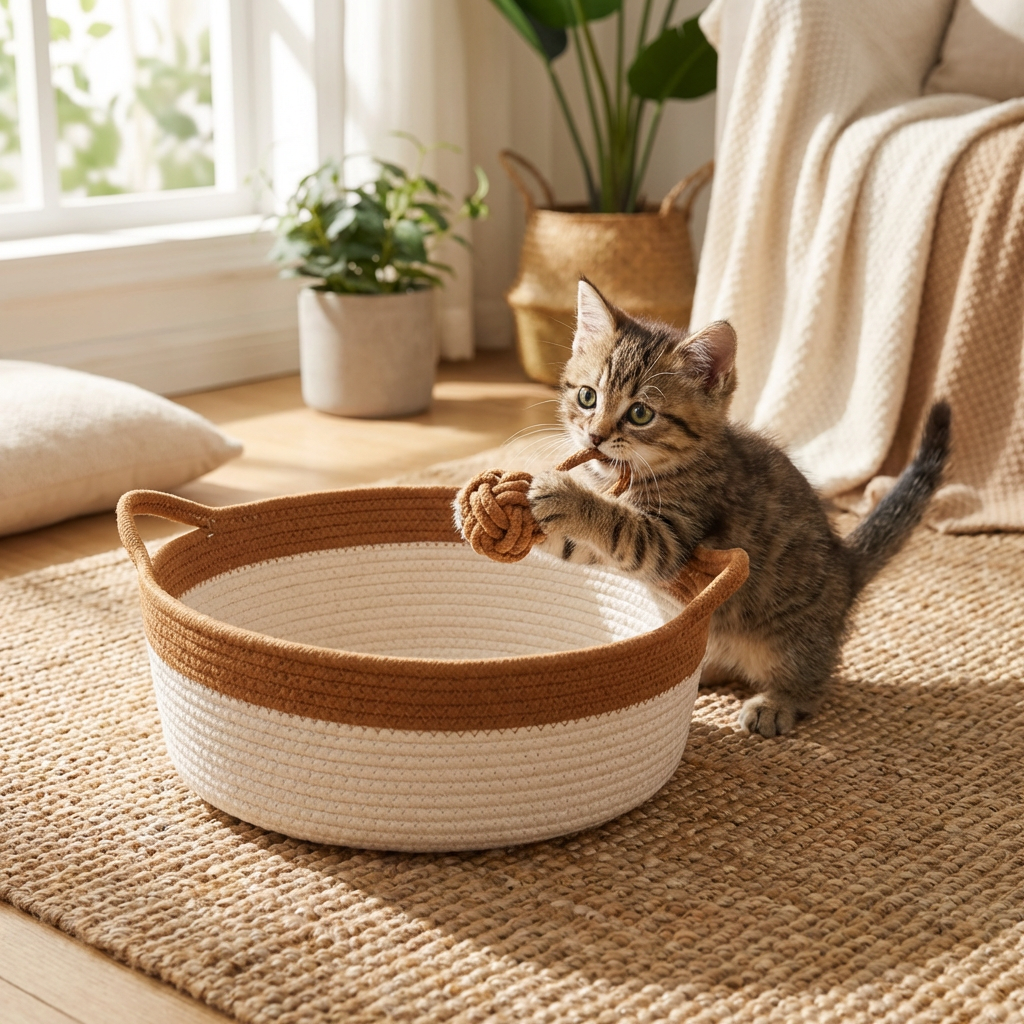 Hand - Woven Cotton Rope Cat Bed
