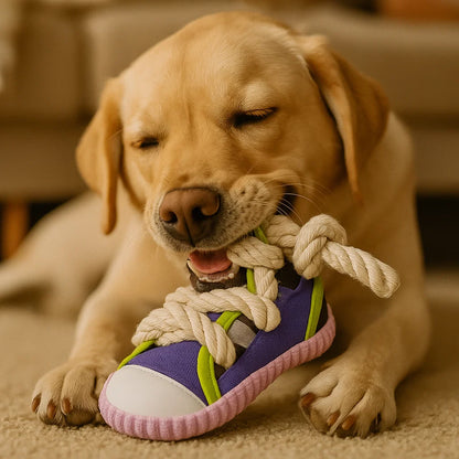 Squeaky Slipper with Sturdy Cotton Rope – Dental Care & Fun for Dogs