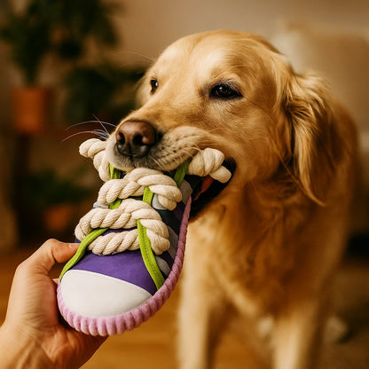 Squeaky Slipper with Sturdy Cotton Rope – Dental Care & Fun for Dogs