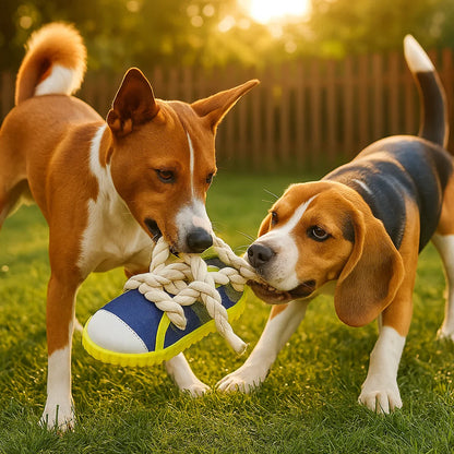 Squeaky Slipper with Sturdy Cotton Rope – Dental Care & Fun for Dogs