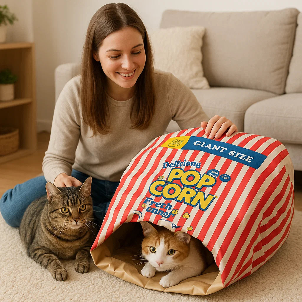 Cat Sleep & Play Cardboard Popcorn Bag